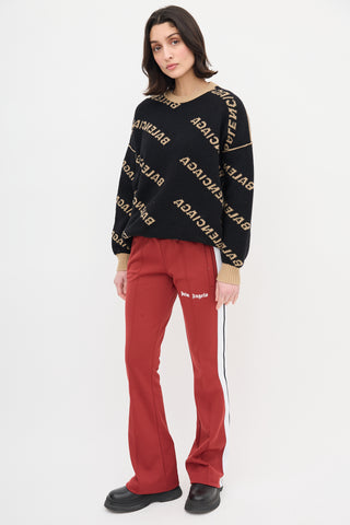 Palm Angels Burgundy Stripe Logo Track Pant