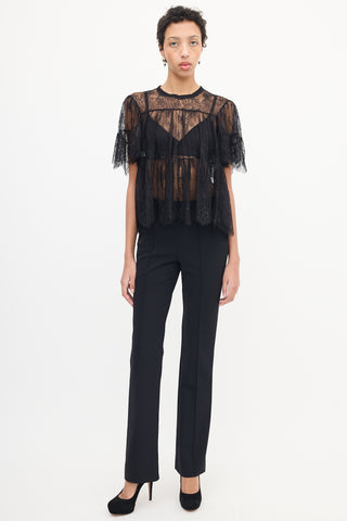 Philosophy Black Floral Lace Frill Top