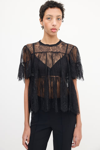 Philosophy Black Floral Lace Frill Top