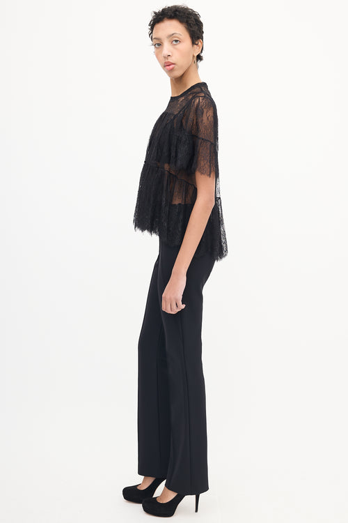 Philosophy Black Floral Lace Frill Top