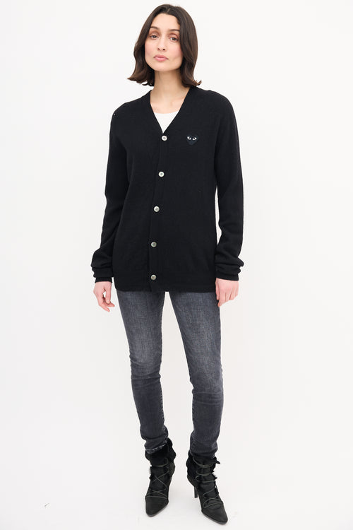 Comme des Garçons Play Black Wool Logo Cardigan