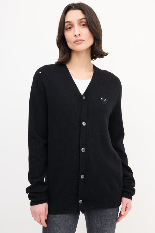 Comme des Garçons Play Black Wool Logo Cardigan