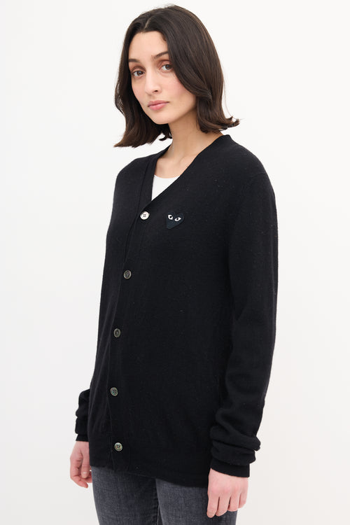 Comme des Garçons Play Black Wool Logo Cardigan