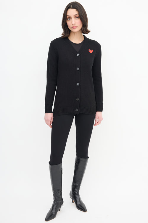 Comme des Garçons Play Black 
Red Heart Logo Cardigan