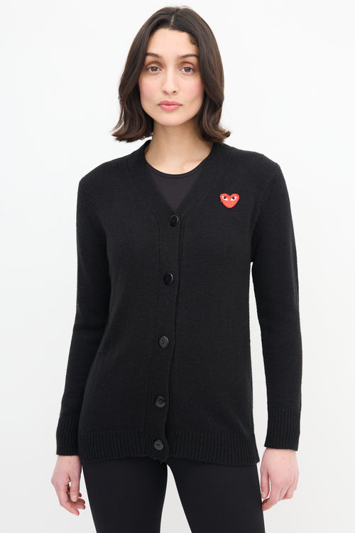 Comme des Garçons Play Black 
Red Heart Logo Cardigan