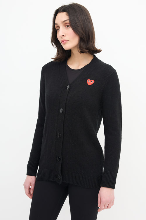 Comme des Garçons Play Black 
Red Heart Logo Cardigan