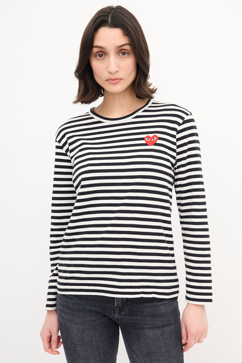 Comme des Garçons Play Black 
White Striped Logo T-Shirt