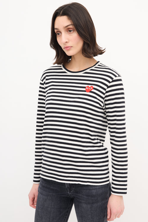 Comme des Garçons Play Black 
White Striped Logo T-Shirt