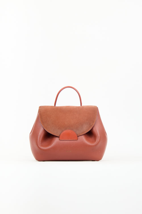 Polène Brown Leather 
Suede Flap Crossbody Bag