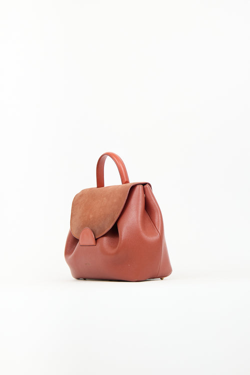 Polène Brown Leather 
Suede Flap Crossbody Bag