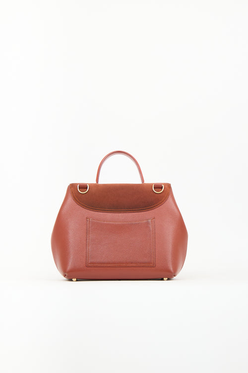 Polène Brown Leather 
Suede Flap Crossbody Bag