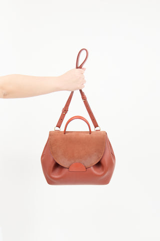 Polène Brown Leather 
Suede Flap Crossbody Bag