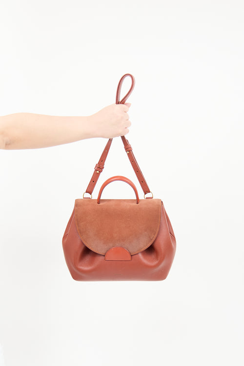 Polène Brown Leather 
Suede Flap Crossbody Bag