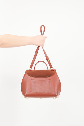 Polène Brown Leather 
Suede Flap Crossbody Bag