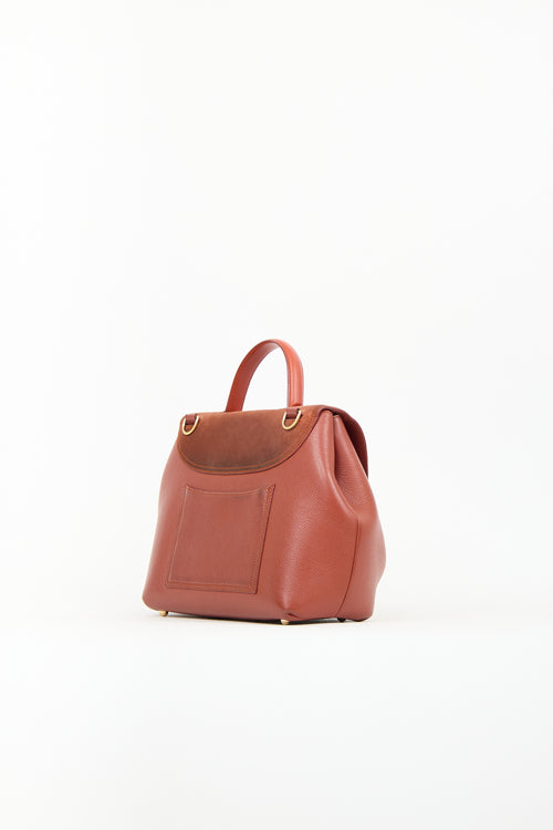 Polène Brown Leather 
Suede Flap Crossbody Bag