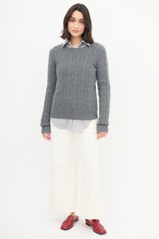  Polo Grey Cashmere Cable Knit Sweater