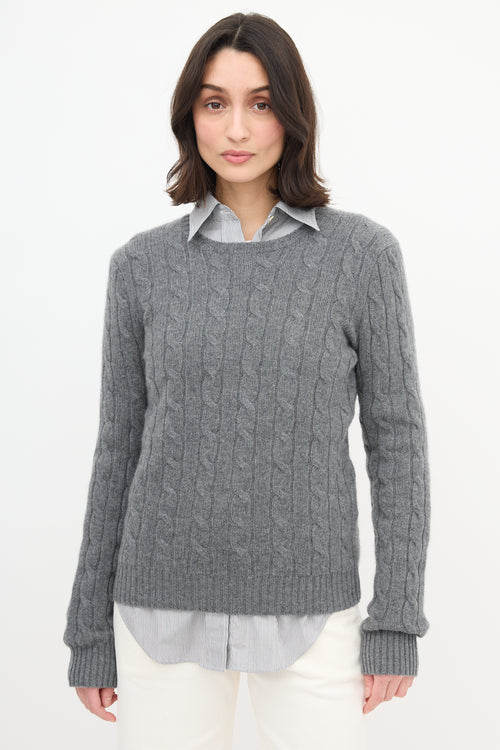 Ralph Lauren Polo Grey Cashmere Cable Knit Sweater