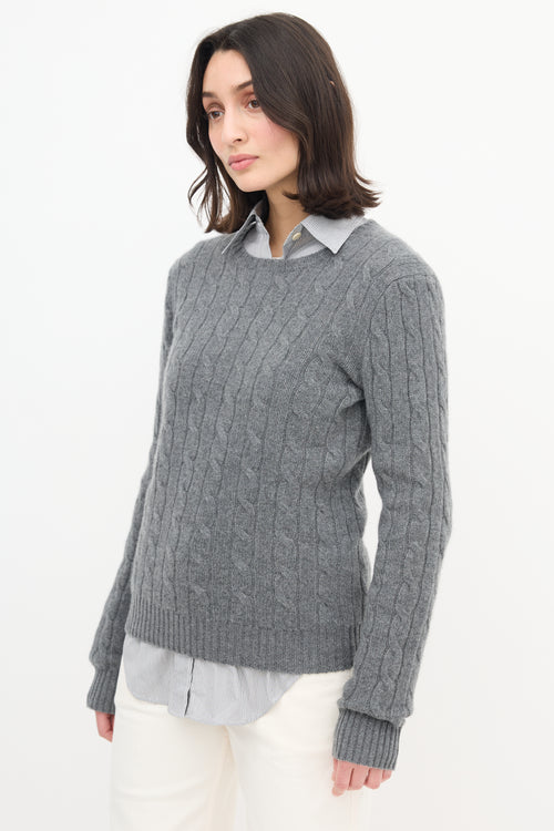  Polo Grey Cashmere Cable Knit Sweater