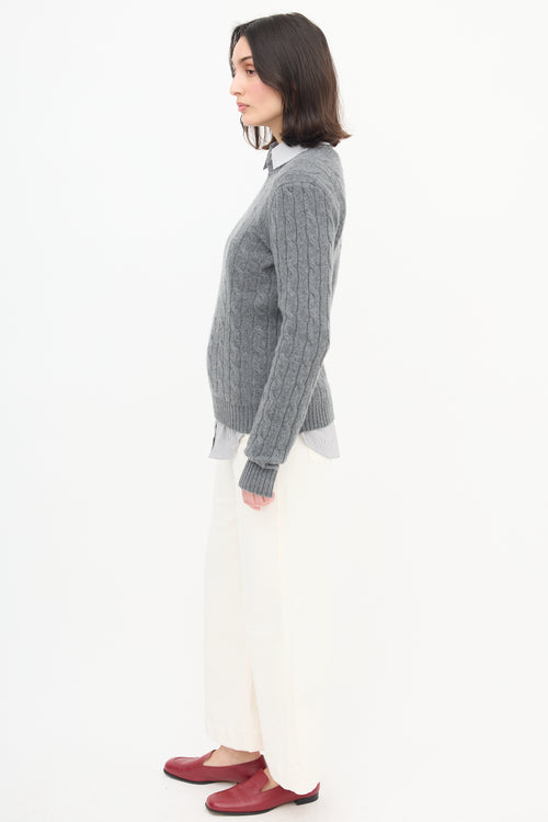  Polo Grey Cashmere Cable Knit Sweater