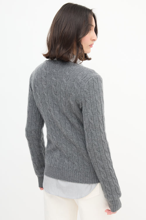  Polo Grey Cashmere Cable Knit Sweater