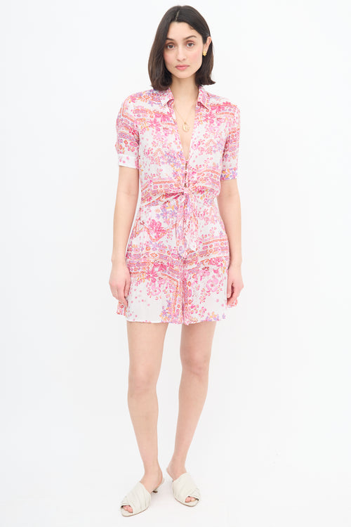 Poupette St Barth White 
Pink Floral  Romper