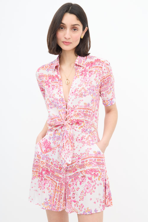 Poupette St Barth White 
Pink Floral  Romper