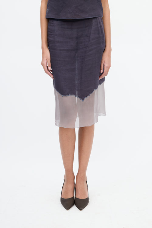 Prada 1998 Navy 
Grey Linen 
Silk Panelled Skirt