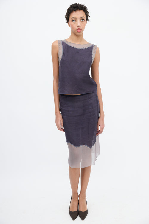 Prada 1998 Navy 
Grey Linen 
Silk Sleeveless Top