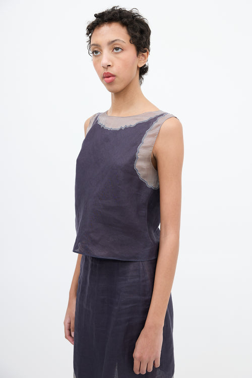 Prada 1998 Navy 
Grey Linen 
Silk Sleeveless Top