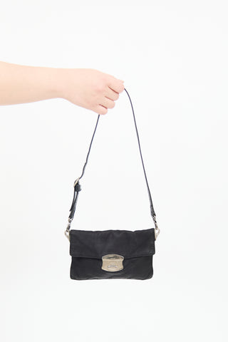 Prada Black Nylon 
Leather  Shoulder Bag