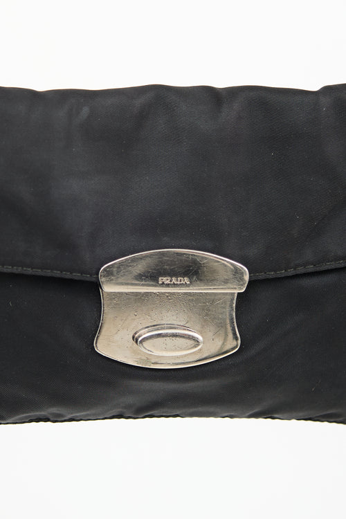 Prada Black Nylon 
Leather  Shoulder Bag