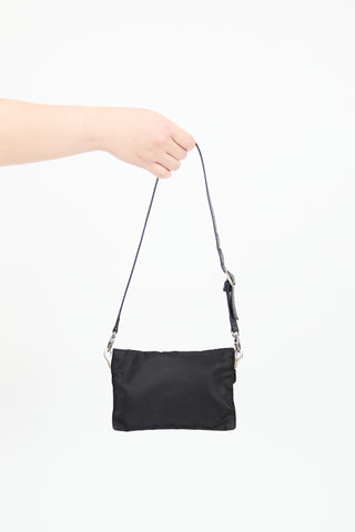 Prada Black Nylon 
Leather  Shoulder Bag