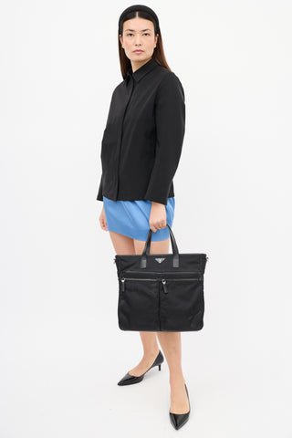 Prada Black Nylon Two Way Tote