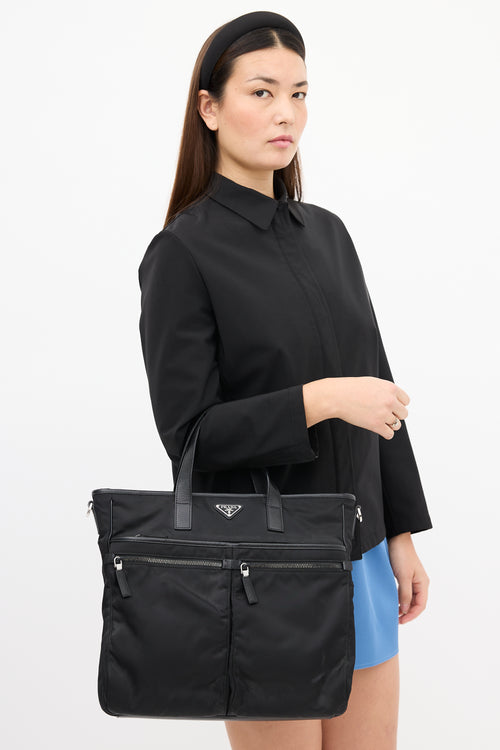 Prada Black Nylon Two Way Tote