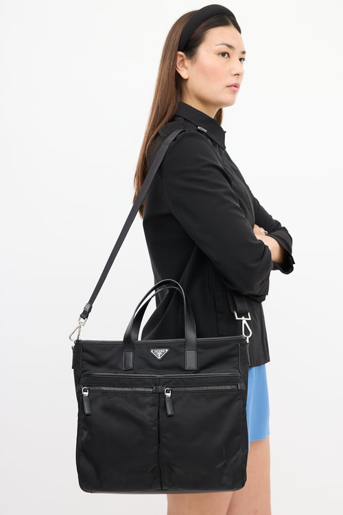 Prada Black Nylon Two Way Tote