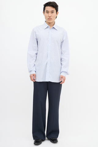 Prada Blue 
White Striped Shirt