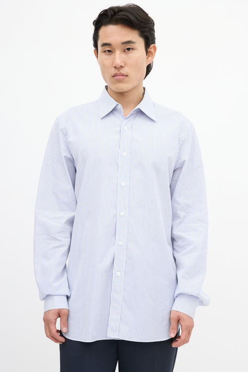 Prada Blue 
White Striped Shirt