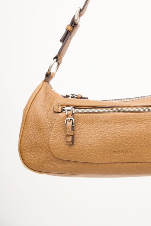 Prada Brown Leather Buckled Shoulder Bag