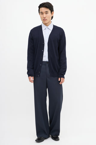 Prada Navy Knit V-Neck Cardigan