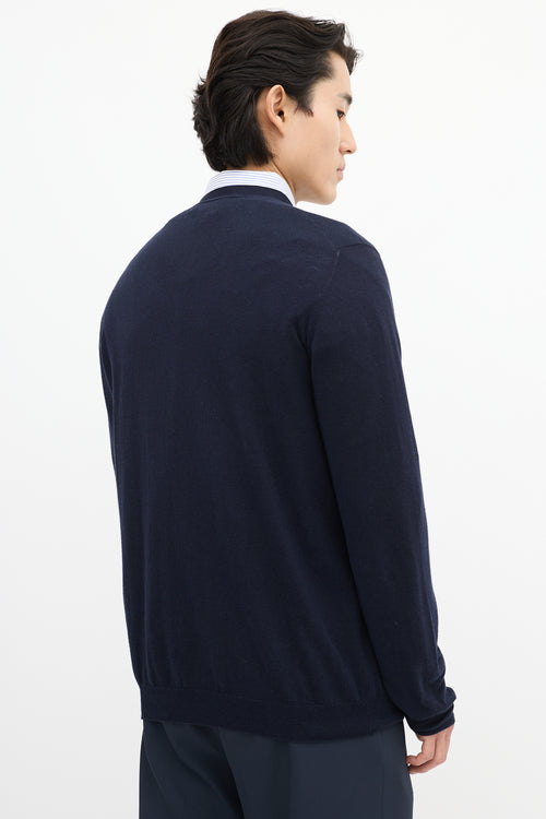 Prada Navy Knit V-Neck Cardigan