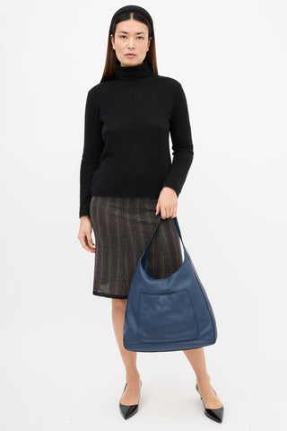 Prada Navy Pebbled Leather Shoulder Bag