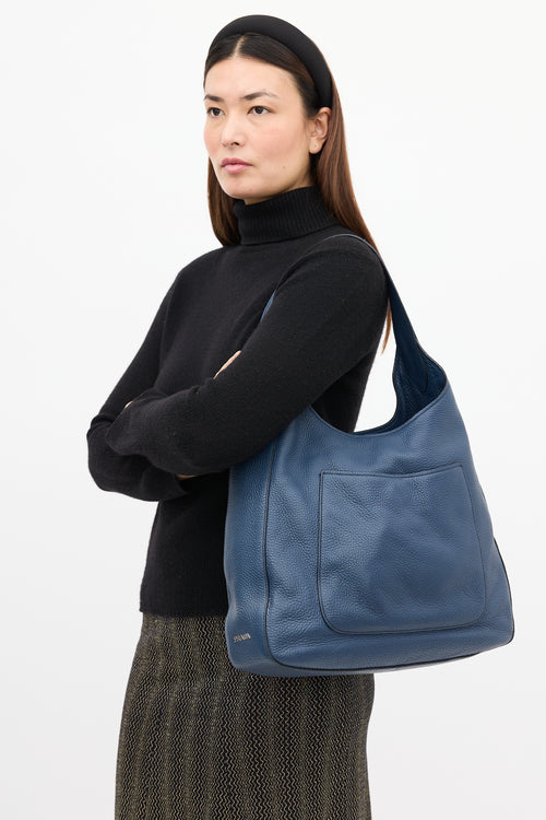 Prada Navy Pebbled Leather Shoulder Bag