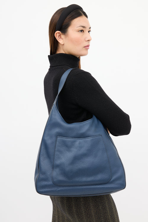 Prada Navy Pebbled Leather Shoulder Bag