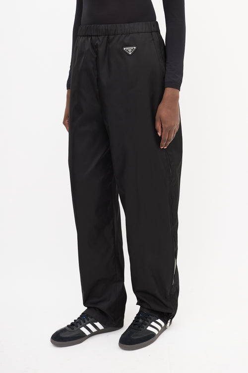 Prada Black Nylon Triangle Logo Track Pant