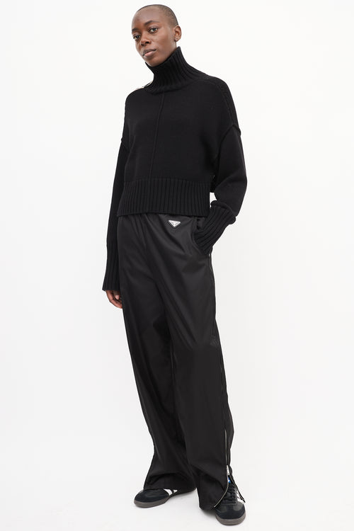 Prada Black Nylon Triangle Logo Track Pant