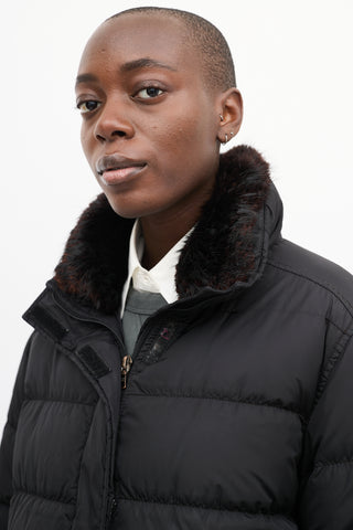 Prada Sport Black Quilted Down 
Fur Puffer Jacket