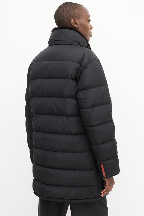 Prada Sport Black Quilted Down 
Fur Puffer Jacket