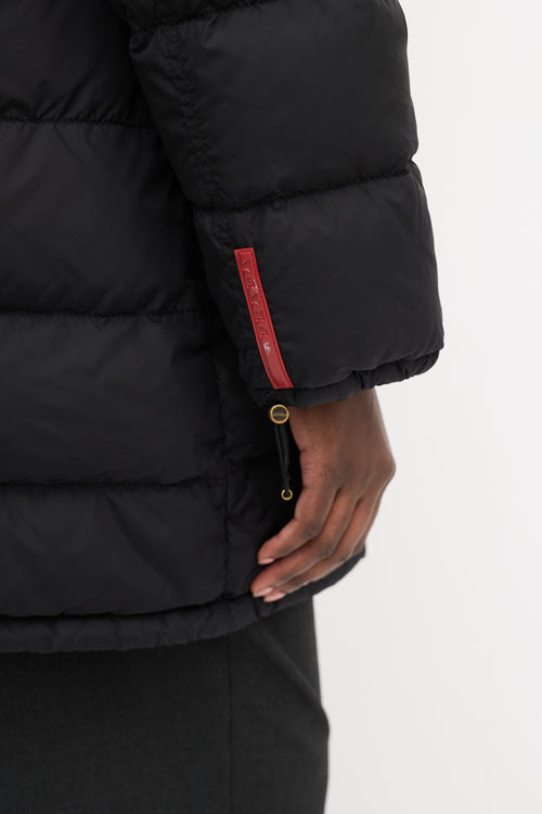 Prada Sport Black Quilted Down 
Fur Puffer Jacket