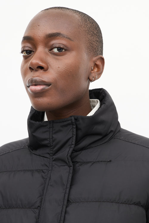 Prada Sport Black Quilted Down 
Fur Puffer Jacket