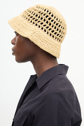 Prada 2021 Beige Raffia Logo Bucket Hat